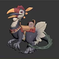 Mythical Animal With Colorful Feathers Decorative Saddle Green Tail And Clawed Feet