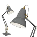 Modern Adjustable Arm Table Lamp With Gray Shade And Brass Accents 3d model