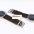 Elegant Leather Strap Watches with Black Dials and Silver Cases Design 3d model