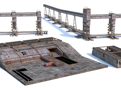 Industrial Equipment Featuring Gantry Cranes Large Platforms And Concrete Structures 3d model