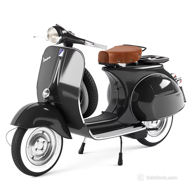 Vintage Black Motorcycle With Brown Leather Seat Silver Wheels And Chrome Accents 3d model 