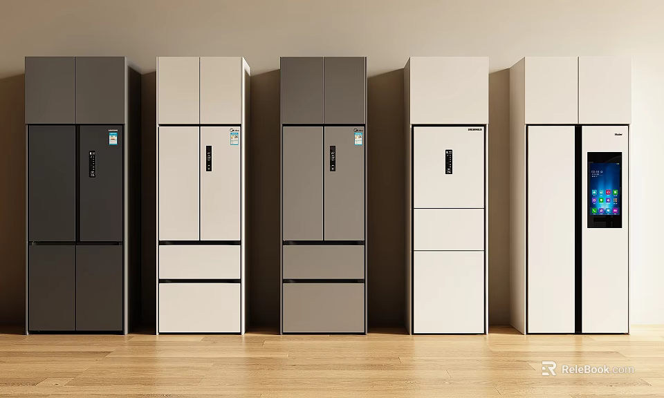 Modern Refrigerators With Various Colors And Styles On Display For Kitchen 3d model 