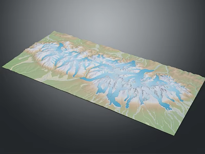 3D Topographic Terrain Model With Mountain Ranges And Water Bodies 3d model