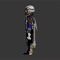 3D Warrior Character In Blue And Black Armor With White Helmet