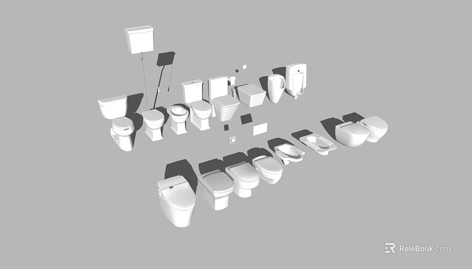 Various Types of Modern Toilet Designs and Bathroom Accessories Collection 3d model 
