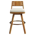 Modern Wooden Bar Stool with Woven Backrest and White Padded Seat Design