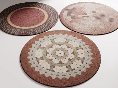Stylish Round Rugs With Geometric Patchwork And Floral Design Patterns For Home Decor 3d model