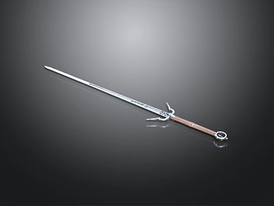 Traditional Long Handle Weapon with Metal Spearhead Forked Design and Wooden Grip 3d model