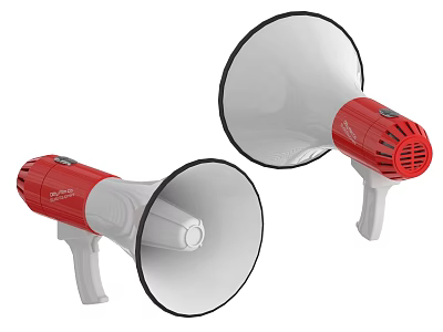 Two Red And White Handheld Megaphones With Ergonomic Handle And Clear Audio Output 3d model