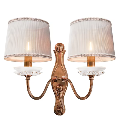 Elegant Brass Wall Lamp With Two White Trimmed Lampshades And Classic Design 3d model
