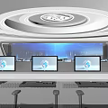 Modern Control Room Interior Design With Multiple Monitors Control Consoles And Office Chairs 3d model