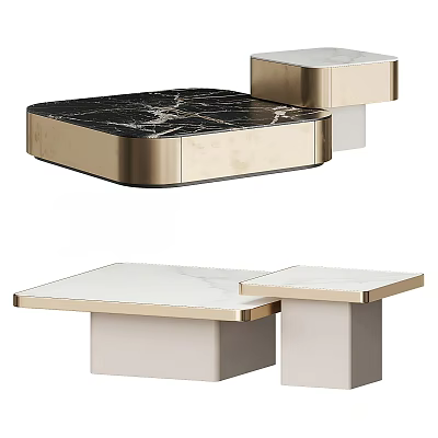 Contemporary Coffee Table Set With Marble Top And Gold Metal Frame Design 3d model