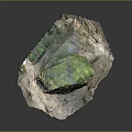 3D Rock Scene Setup With Moss Covered Surface And Support Pillars On Base