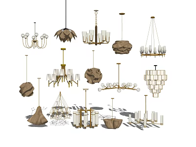 Various Modern Chandeliers With Unique Shapes And Decorative Lighting Features 3d model