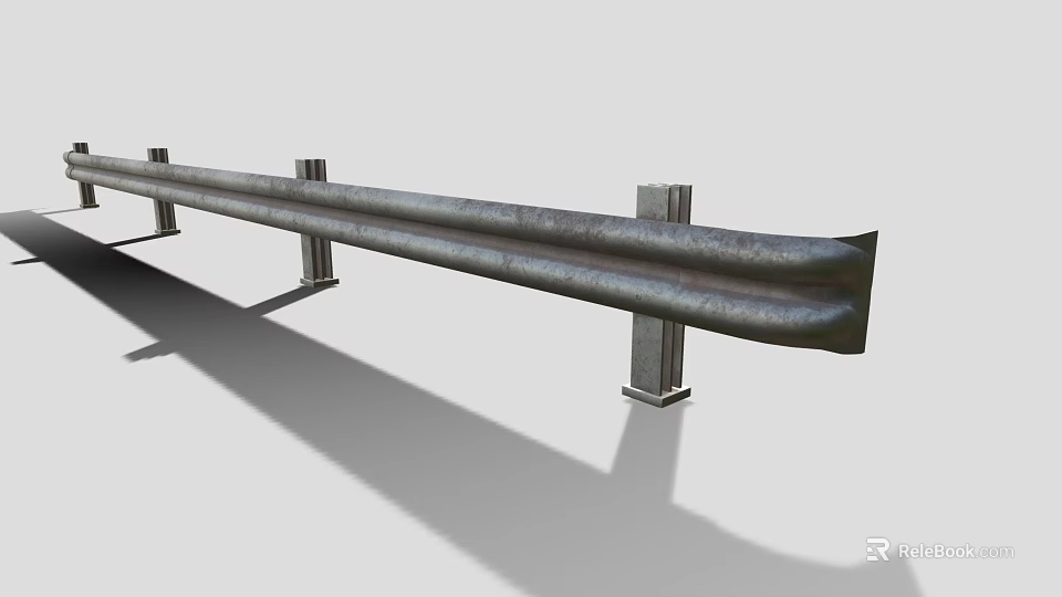 Wavy Metal Guardrail Structure with Supporting Posts for Road Safety Applications 3d model 