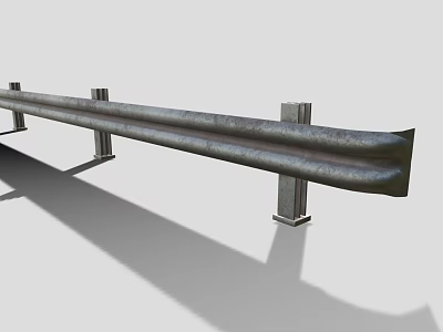 Wavy Metal Guardrail Structure with Supporting Posts for Road Safety Applications 3d model
