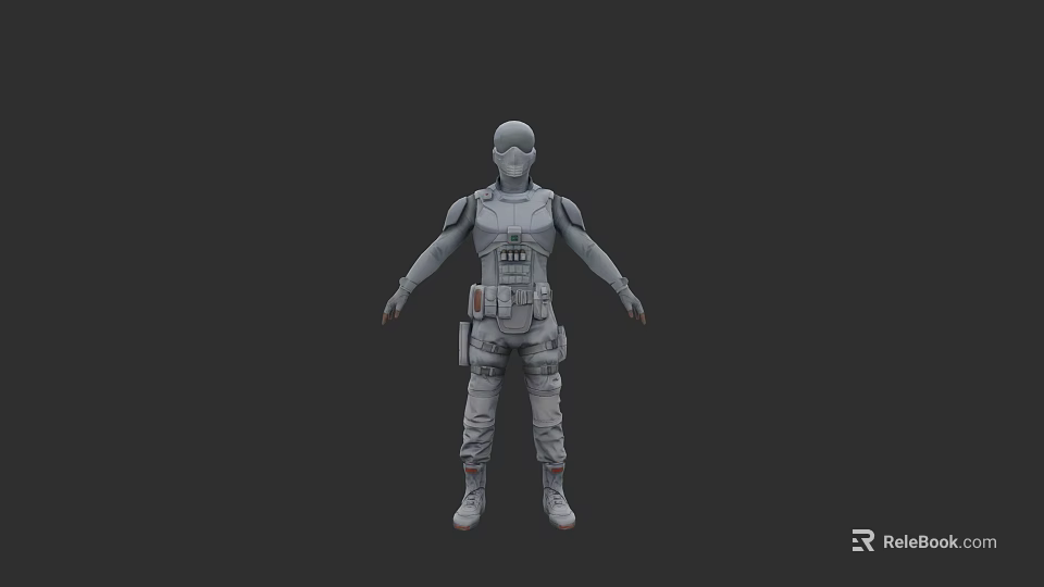 Detailed Gray Tactical Full Body Character 3D Model With Helmet And Gear 3d model 