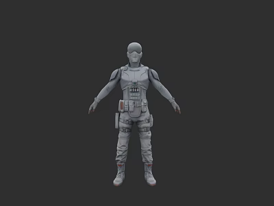 Detailed Gray Tactical Full Body Character 3D Model With Helmet And Gear 3d model