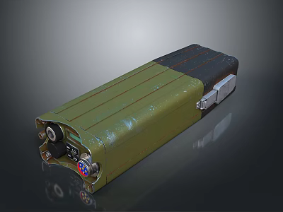 Vintage Green And Black Battery With Metal Connectors And Textured Surface 3d model
