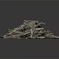 Modern Construction Debris Scene With Scattered Metal Bars And Dirt Mound