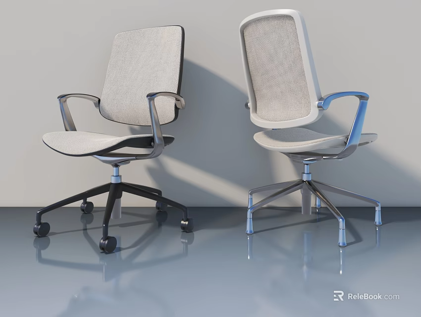 Modern Office Chairs Featuring Mesh And Fabric Backs With Wheeled And Fixed Bases 3d model 