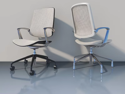 Modern Office Chairs Featuring Mesh And Fabric Backs With Wheeled And Fixed Bases 3d model