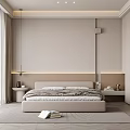 Modern Minimalist Bedroom Interior With Bed Bedhead LED Strip Lights Nightstands Large Windows And Rug