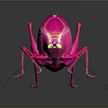 Pink Cockroach With Yellow Eyes And Transparent Wings On Dark Background With Reflection