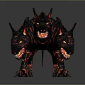 Fiery Three Headed Lava Monster Game Movie Character with Glowing Eyes Sharp Teeth and Claws
