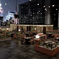 Outdoor Terrace Restaurant With City Night View String Lights And Green Plants