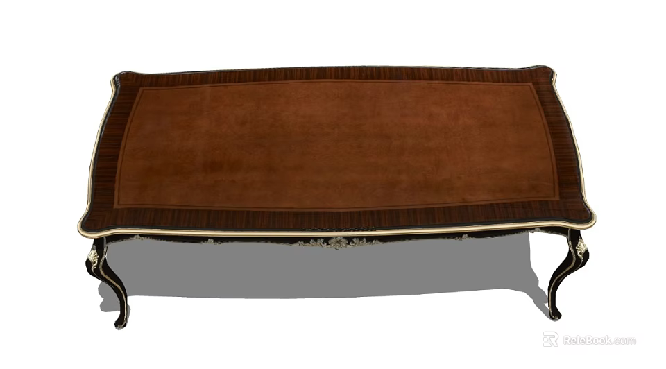 Classic Vintage Dining Table With Brown Leather Surface And Ornate Carved Legs Design 3d model 
