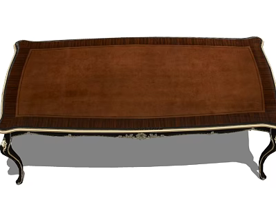 Classic Vintage Dining Table With Brown Leather Surface And Ornate Carved Legs Design 3d model