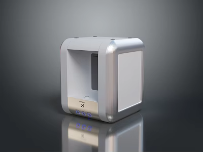 Modern Square Shaped Electronic Device With Silver White Design And Blue Indicators 3d model
