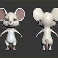 Cute Cartoon White Mouse Character with Big Pink Ears Front Back Views for Game Movies