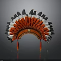 Traditional Fan Shaped Native American Feather Headdress With Red White Black Feathers And Tassels