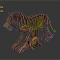 Orange Mechanical Lion Sculpture Crafted From Gear Parts And Skeletal Structure