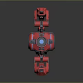 Red Futuristic Mechanical Weapon with Circular Core Gears and Mechanical Arm Design 3d model