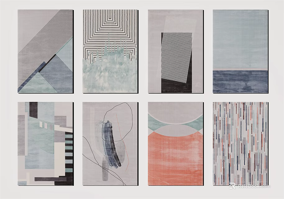 Stylish Square Rugs Collection Featuring Modern Geometric Patterns And Diverse Colors 3d model