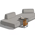 Gray Sectional Fabric Sofa With Small Side Table And Decorative Items 3d model