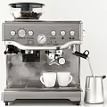 Breville Stainless Steel Espresso Machine With White Coffee Cups And Milk Frother