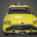 Yellow Classic Taxi Car With Checker Stripes And Taxi Sign