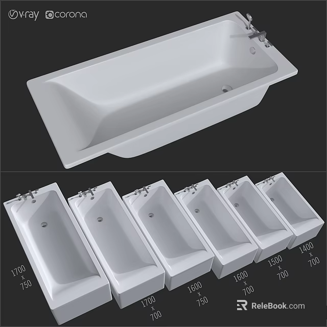 Modern White Bathtub With Various Sizes For Bathroom Interior Design 3d model