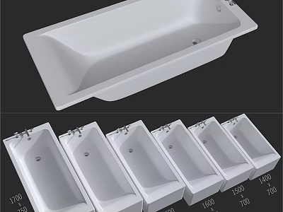 Modern White Bathtub With Various Sizes For Bathroom Interior Design 3d model