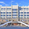 Commercial Street Modern Classical Building With Large Glass Windows Ground Floor Shops And Outdoor Seating