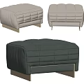 Modern Tufted Ottoman in Beige and Dark Green with Metal Legs Design