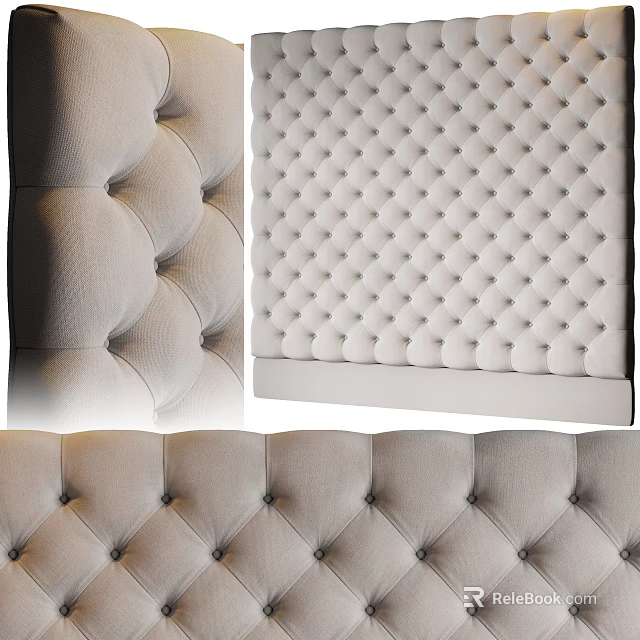 Light Colored Tufted Upholstered Wall Panels With Diamond Pattern And Soft Texture 3d model 