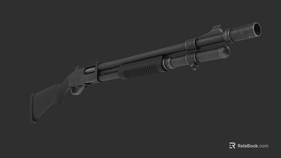 Black Tactical Shotgun 3D Model with Detailed Structure and Components 3d model 