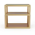 Elegant Golden Frame Display Shelf With Two Tiers Wooden Shelves And Woven Pattern Sides