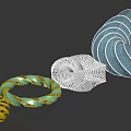 Colorful Woven Spiral Decorative Objects With Textured Patterns In Yellow Green White And Blue