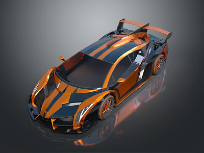 Orange And Black Sports Car With Sleek Aerodynamic Design And Rear Spoiler 3d model
